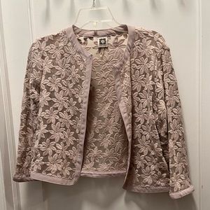 Anne Klein Broderie lace cropped open mesh cardigan